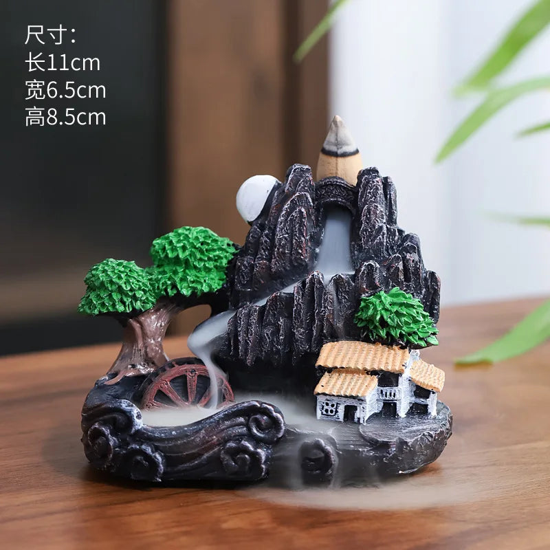 Creative Backflow Incense Holder Resin High Mountain Waterfall Incense Cones Burner Aromatherapy Ornament Zen Home Decoration