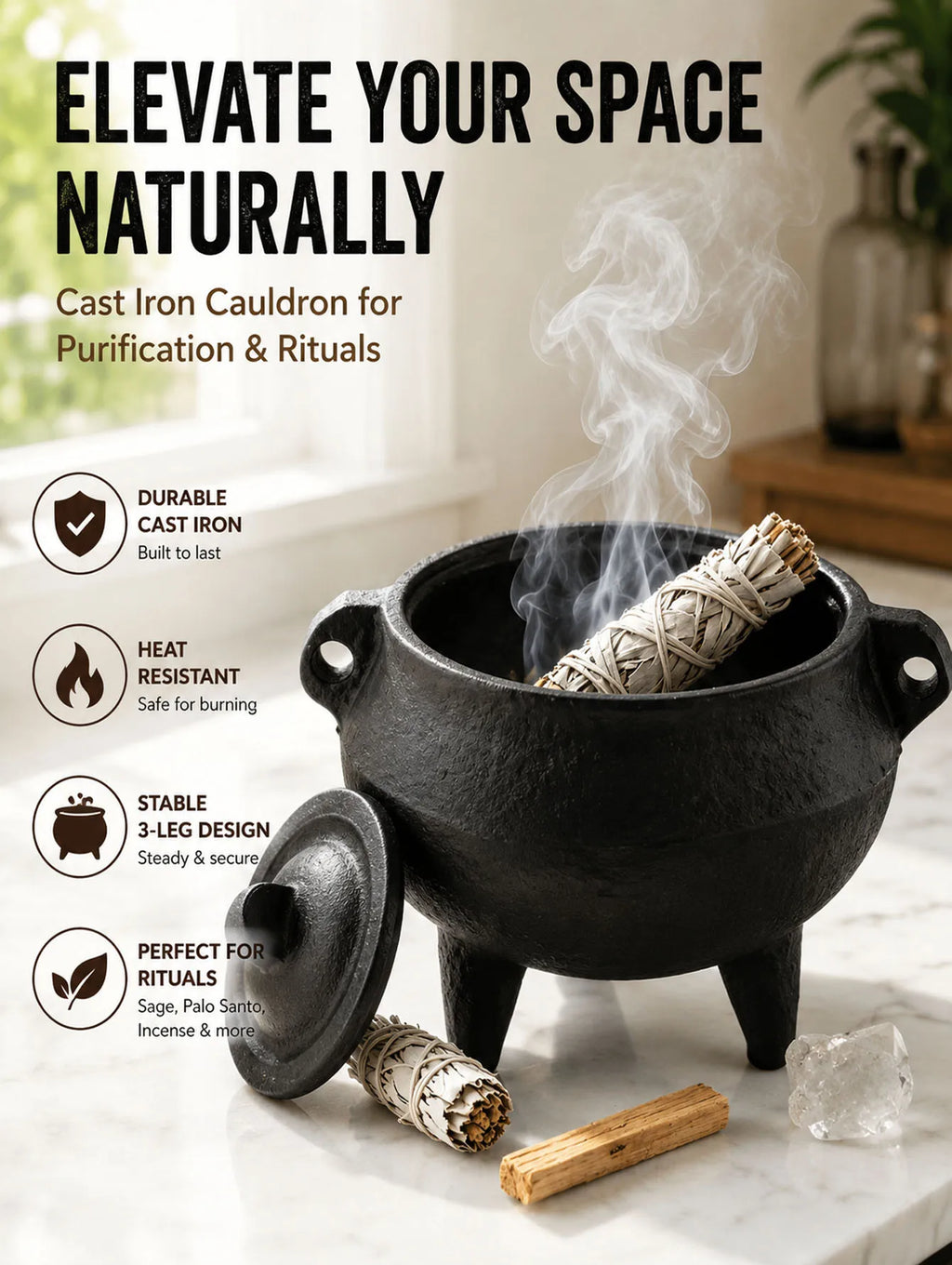 Cast Iron Incense Burner with Lid, Yoga Meditation Purification Incense Burner, Desktop Decoration Ornament, Incense Holder