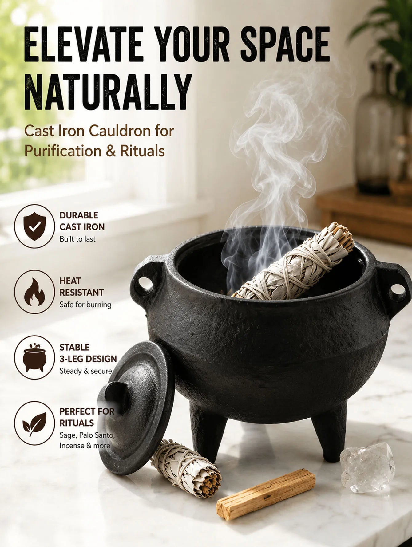 Cast Iron Incense Burner with Lid, Yoga Meditation Purification Incense Burner, Desktop Decoration Ornament, Incense Holder