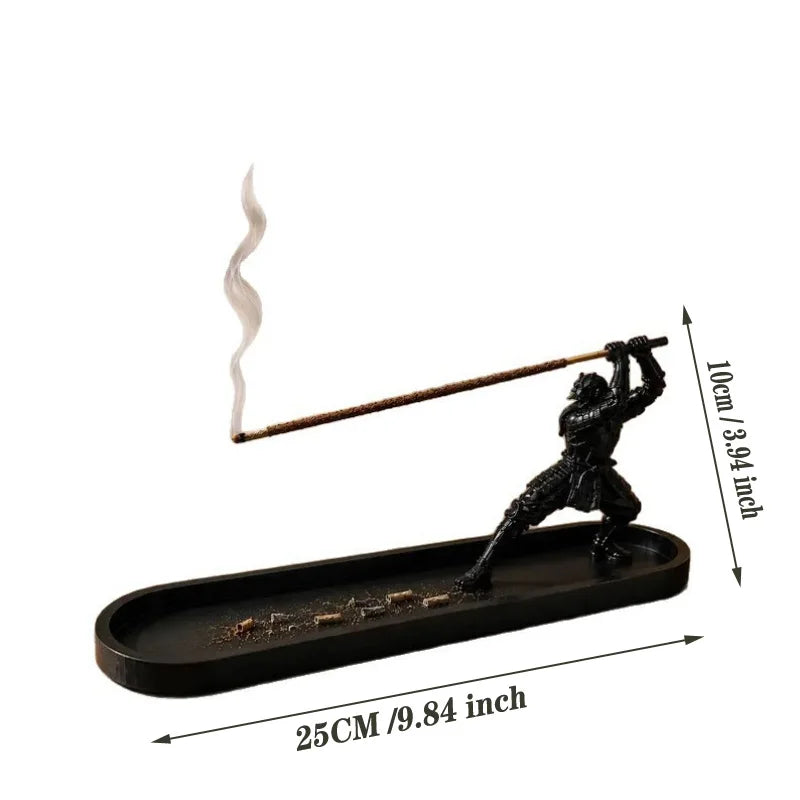 Samurai Style Incense Burner with Ash Catcher & Storage Compartment Yoga Altar Decor Warrior Incense Holder