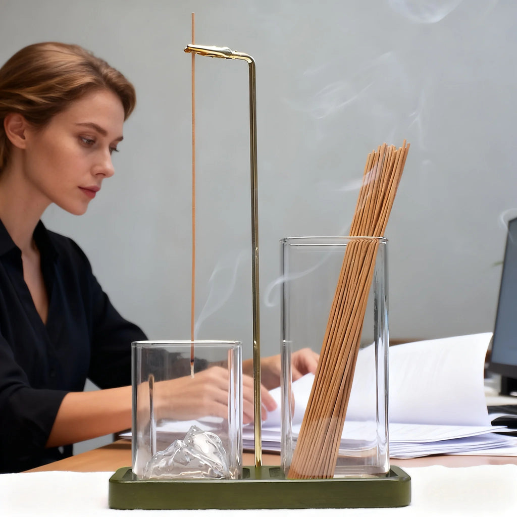 Incense Holder,Incense Holder for Sticks,Removable Glass Ash Catcher, Mess-Free Incense Burner,Meditation,Yoga,Spa