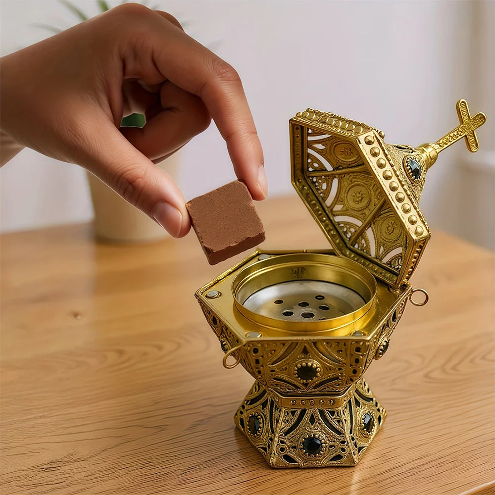 1 Yellow Incense Burner - a Beautiful Home Decoration and an Essential Part of Aromatherapy, Can Be Hung or Used as a Decorative Piece, a Luxurious Incense Burner, a Cross-Shaped Design, Does Not Include Incense Sticks, the P