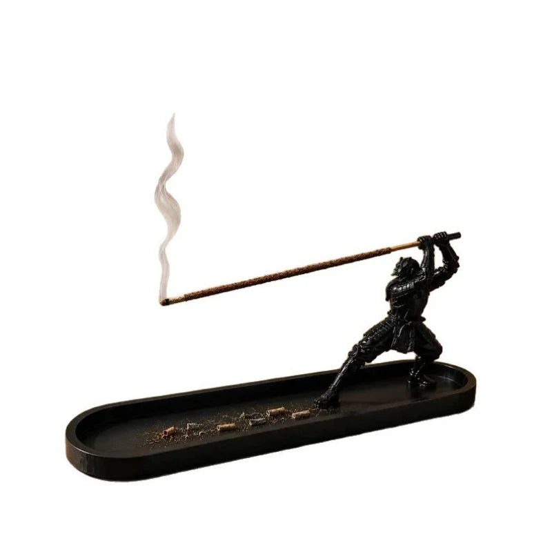 Samurai Style Incense Burner with Ash Catcher & Storage Compartment Yoga Altar Decor Warrior Incense Holder