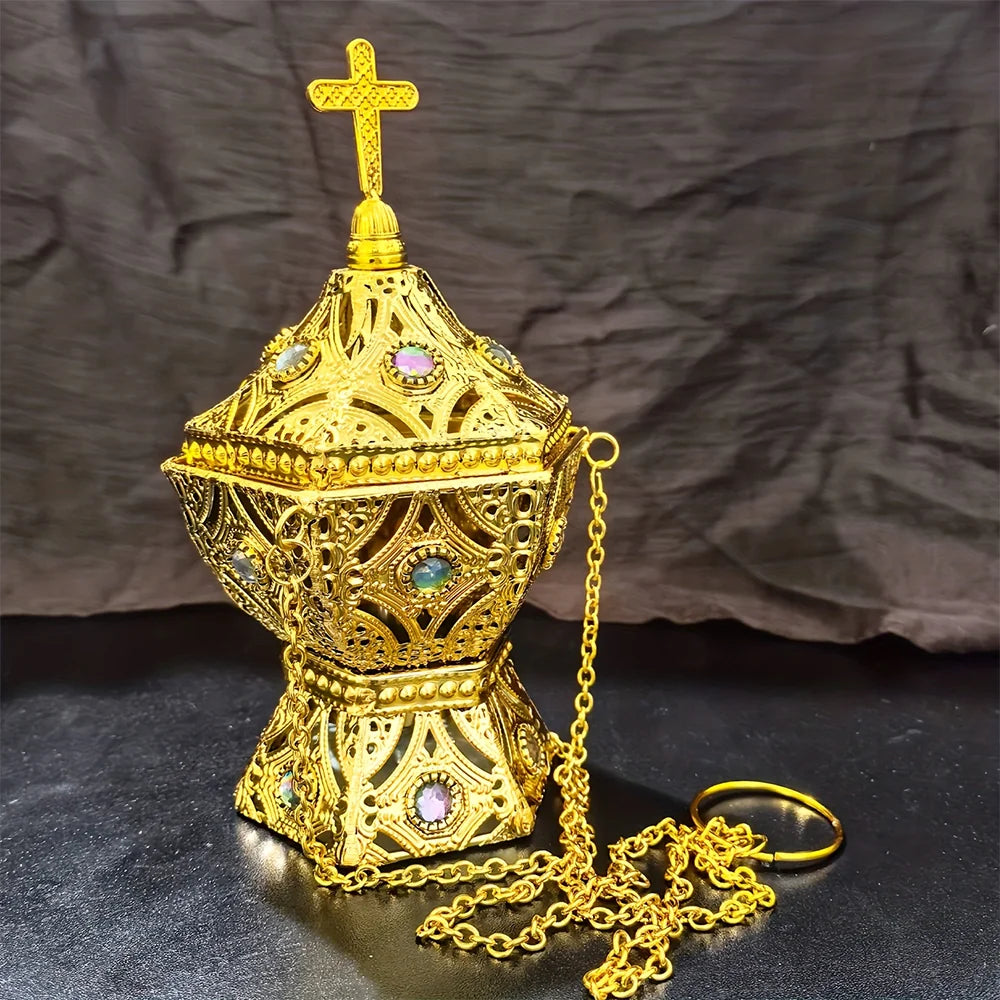 1 Yellow Incense Burner - a Beautiful Home Decoration and an Essential Part of Aromatherapy, Can Be Hung or Used as a Decorative Piece, a Luxurious Incense Burner, a Cross-Shaped Design, Does Not Include Incense Sticks, the P