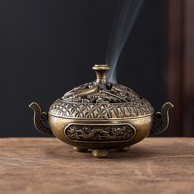 Antique Incense Burner Hollow Incense Holder With Cover Chinese Ancient Mini Ornament Home Office Decoration