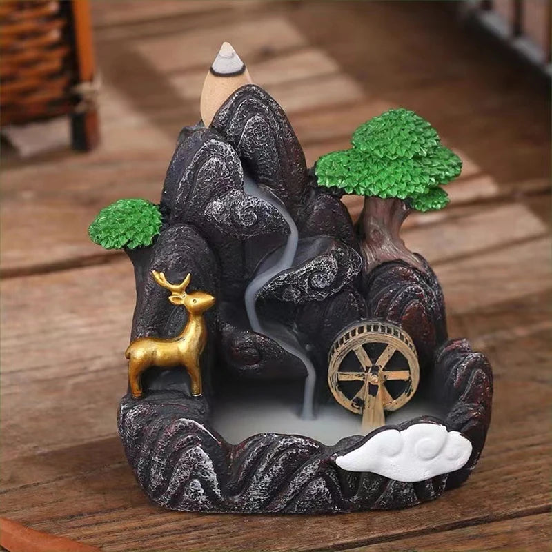 Creative Backflow Incense Holder Resin High Mountain Waterfall Incense Cones Burner Aromatherapy Ornament Zen Home Decoration