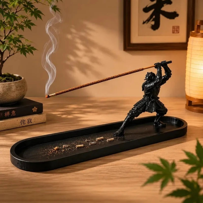 Samurai Style Incense Burner with Ash Catcher & Storage Compartment Yoga Altar Decor Warrior Incense Holder