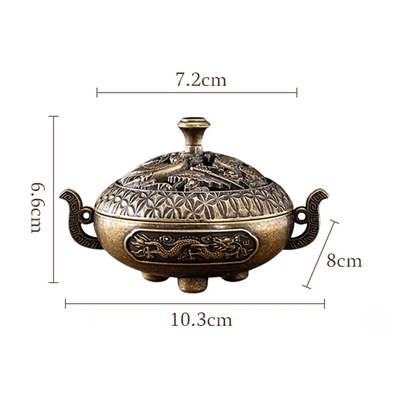 Antique Incense Burner Hollow Incense Holder With Cover Chinese Ancient Mini Ornament Home Office Decoration