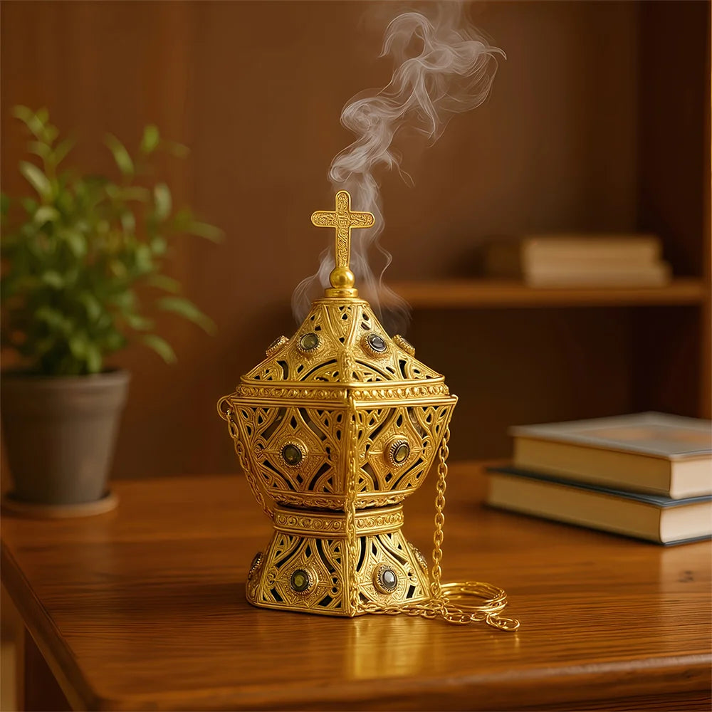 1 Yellow Incense Burner - a Beautiful Home Decoration and an Essential Part of Aromatherapy, Can Be Hung or Used as a Decorative Piece, a Luxurious Incense Burner, a Cross-Shaped Design, Does Not Include Incense Sticks, the P