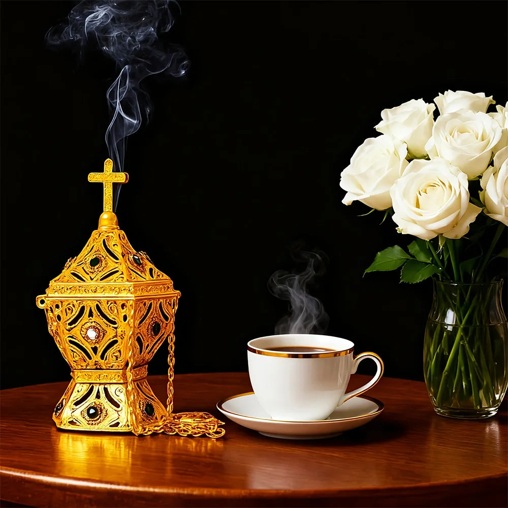 1 Yellow Incense Burner - a Beautiful Home Decoration and an Essential Part of Aromatherapy, Can Be Hung or Used as a Decorative Piece, a Luxurious Incense Burner, a Cross-Shaped Design, Does Not Include Incense Sticks, the P