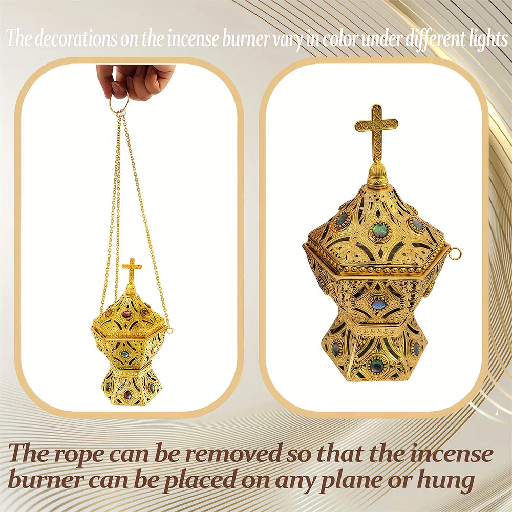 1 Yellow Incense Burner - a Beautiful Home Decoration and an Essential Part of Aromatherapy, Can Be Hung or Used as a Decorative Piece, a Luxurious Incense Burner, a Cross-Shaped Design, Does Not Include Incense Sticks, the P