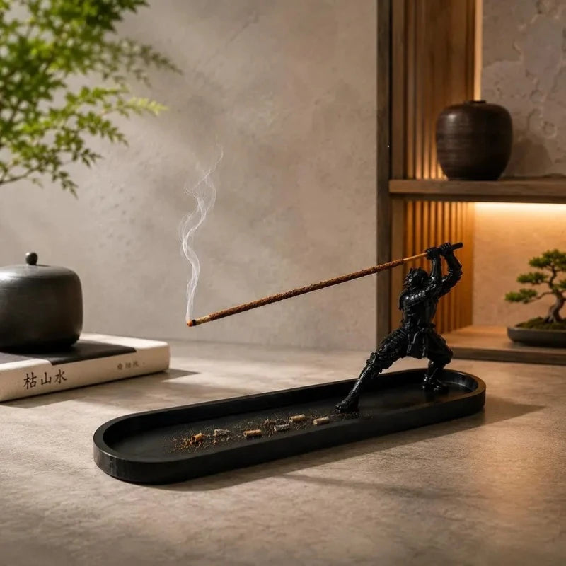 Samurai Style Incense Burner with Ash Catcher & Storage Compartment Yoga Altar Decor Warrior Incense Holder