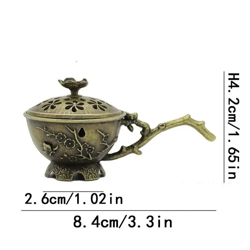Handheld Plum Blossom Incense Holder Vintage Zinc Alloy Hollow Out Incense Stick Incense Holder With Cover Aromatherapy Ornament